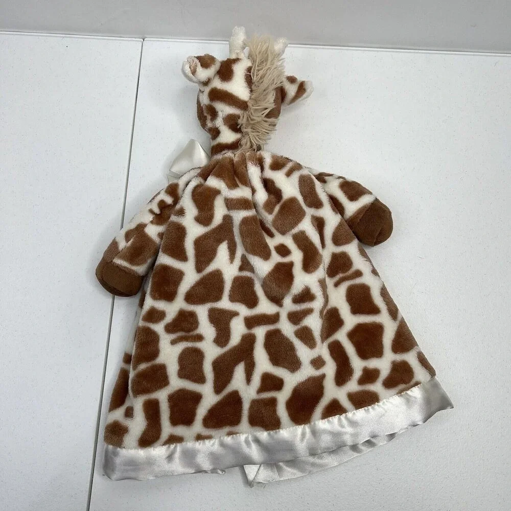 Bearington Baby Lovey Brown and White Giraffe Satin Lined Security Blankie 16 in